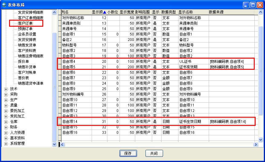 表體布局自由項
