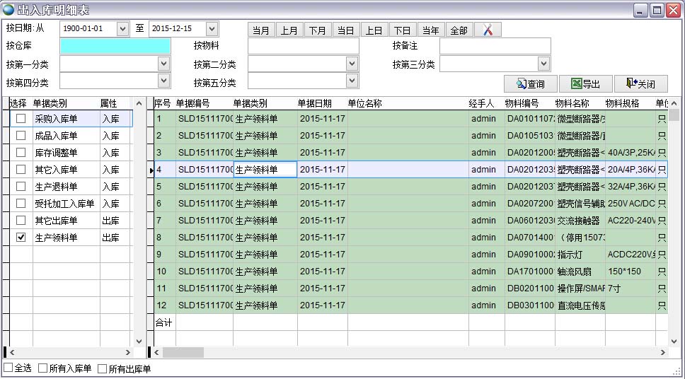 出入庫明細(xì)表