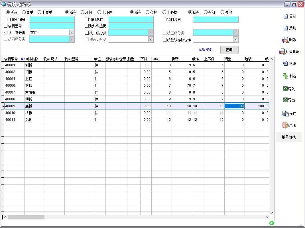 物料編碼表
