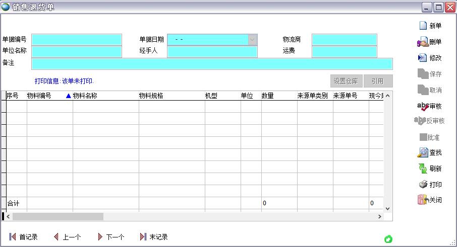 銷售退貨單