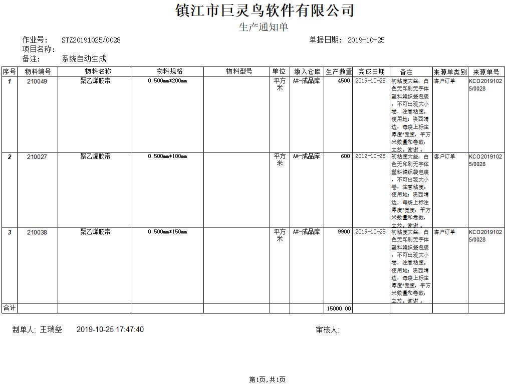 生產通知單