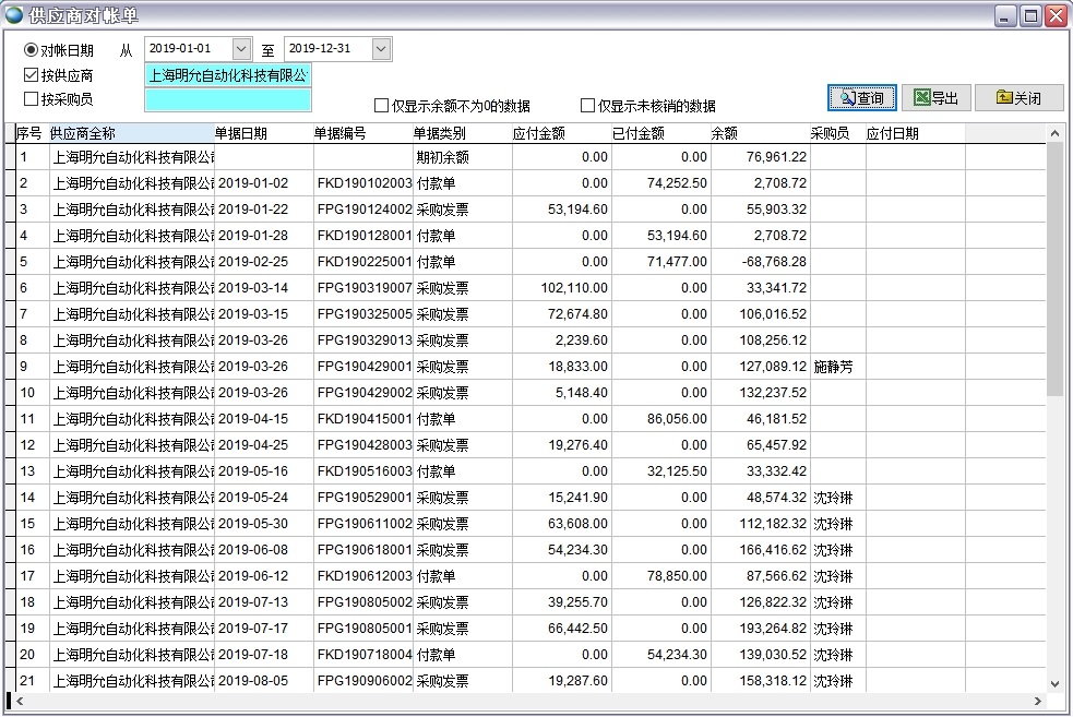 供應商對賬單