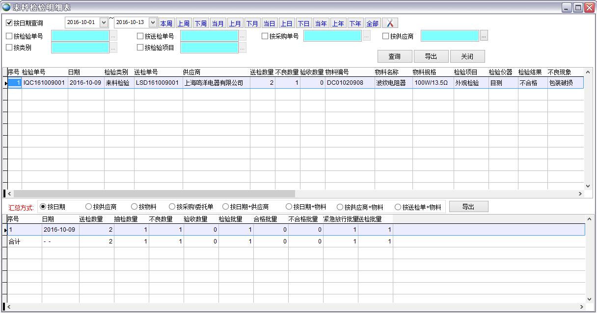 來料檢驗明細表