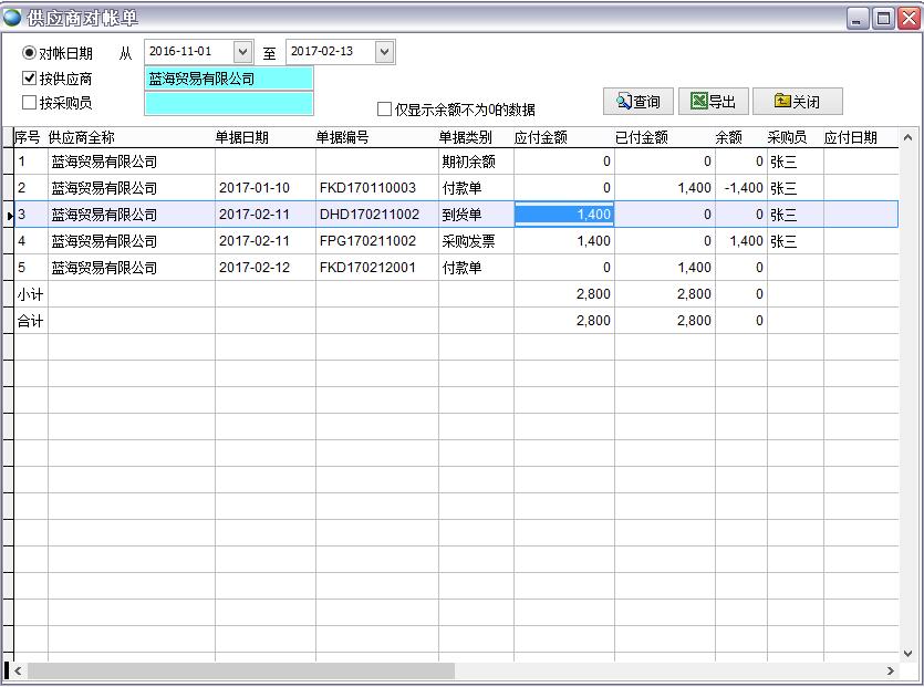 供應商對賬單