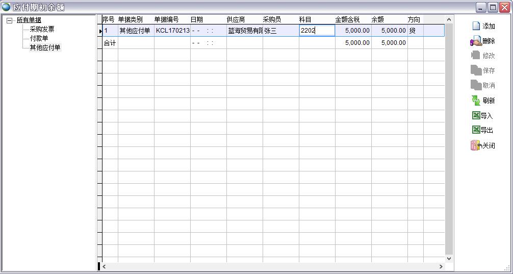 應付期初余額